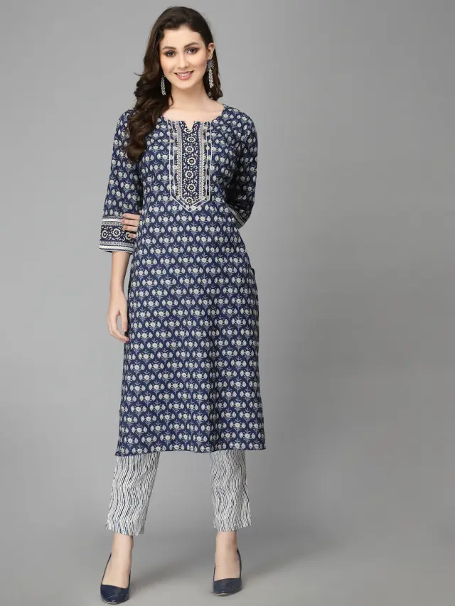 Blue Blossom Kurta with Dupatta Set